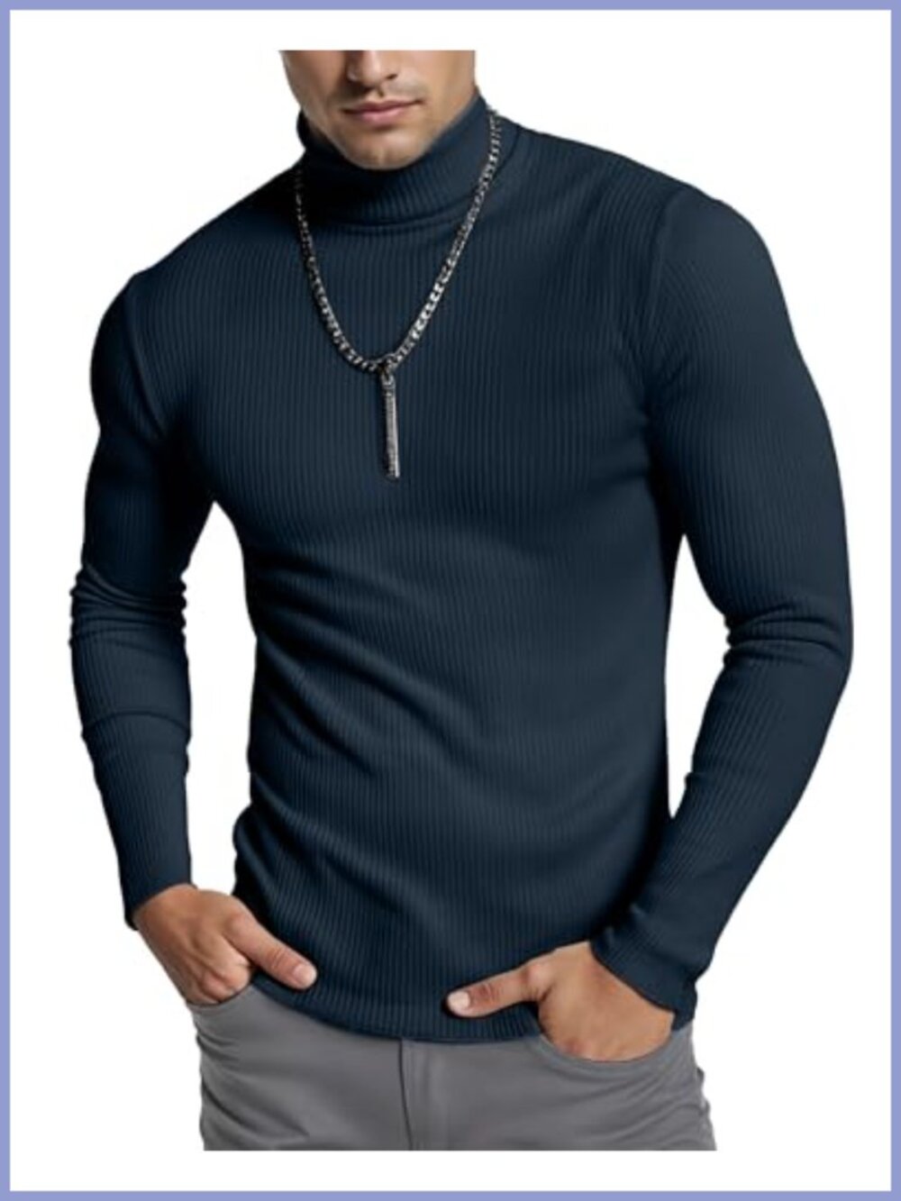 Men Slim Fit Ribbed Turtleneck Knit Pullover Sweater